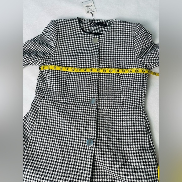 Zara Black and Ecru Check Gingham Frock Long Coat/Blazer Size Large - Picture 9 of 13